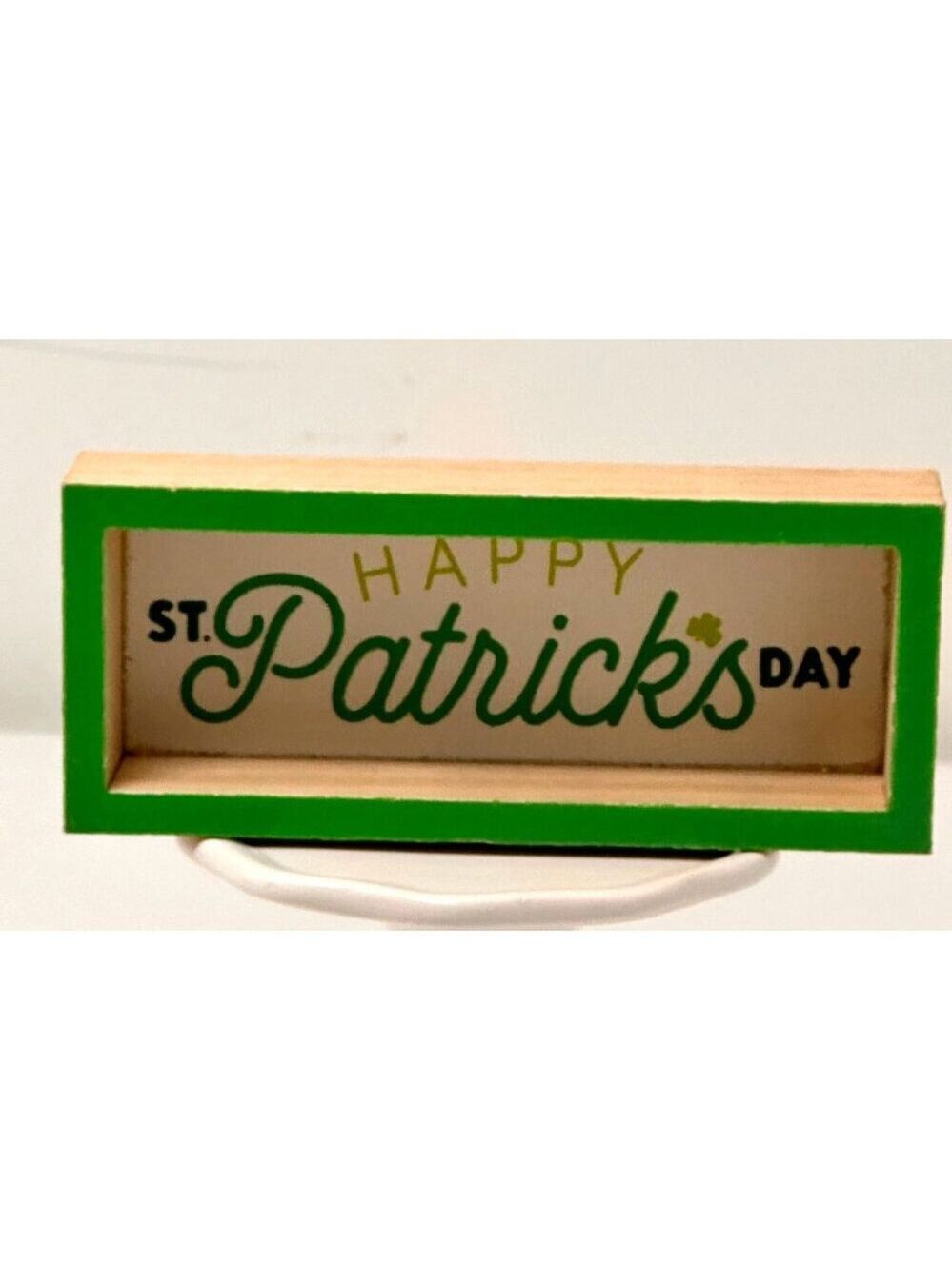 St. Patricks Tabletop Mini Sign Wooden Block Green Shelf Shamrock Decoration 5x2